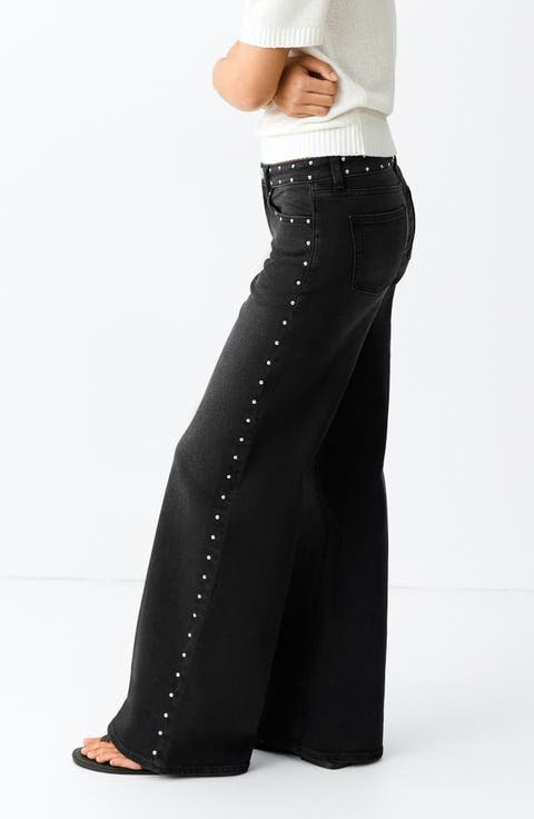 Studded Wide Leg Jeans