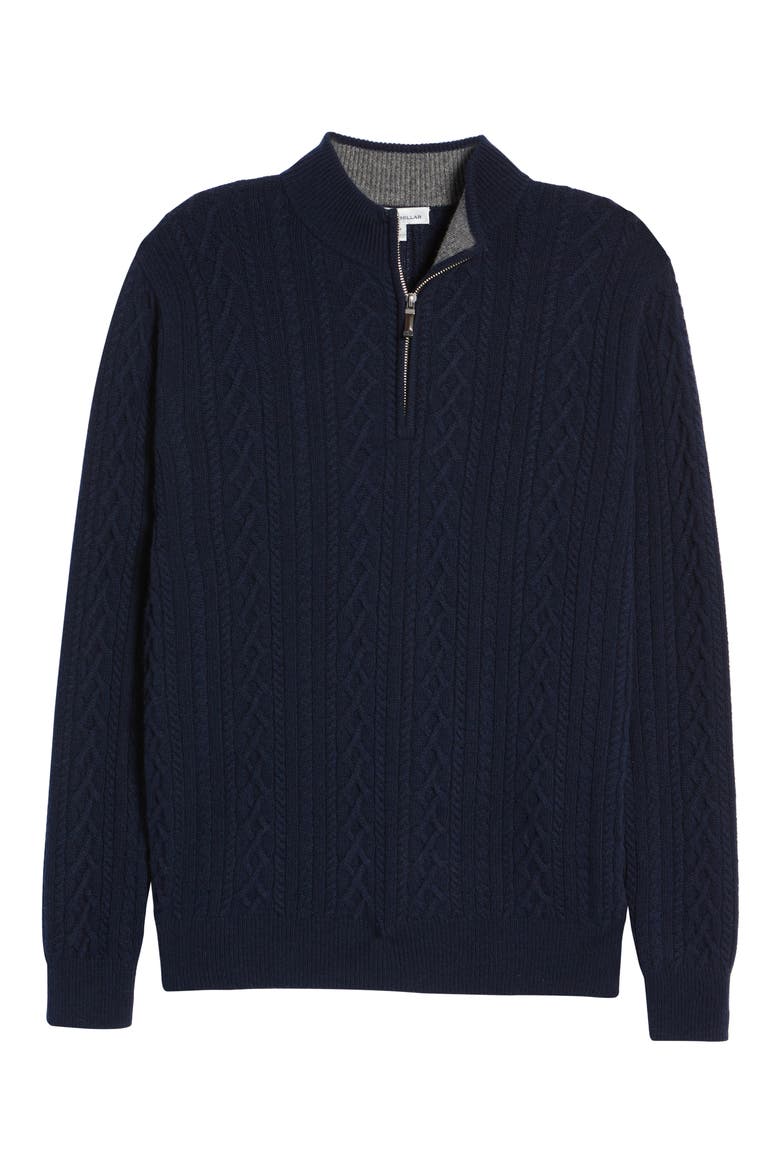 Men's Crown Cable Wool & Cashmere Quarter Zip Sweater, Alternate, color, NAVY