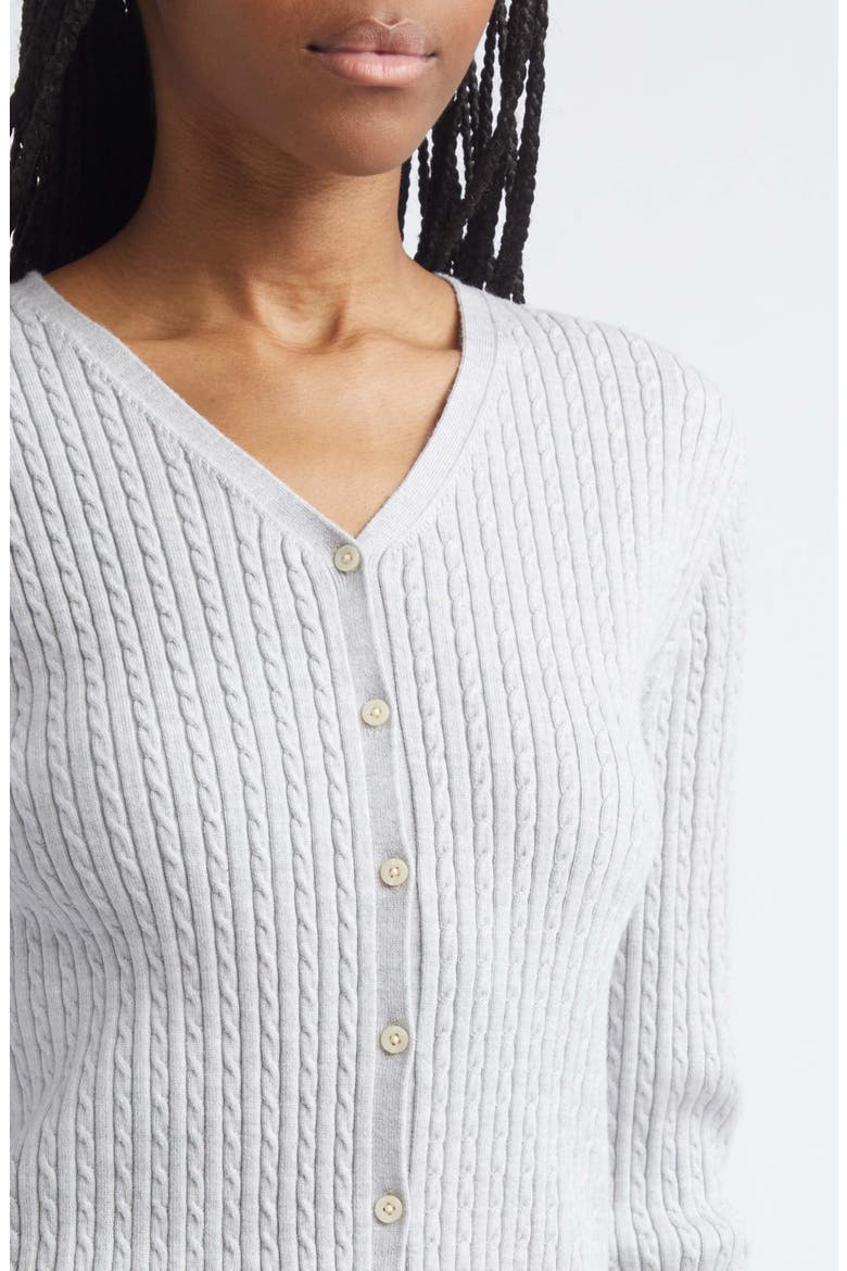 Cable Stitch Merino Wool Blend V-Neck Cardigan, Alternate, color, HEATHER GREY