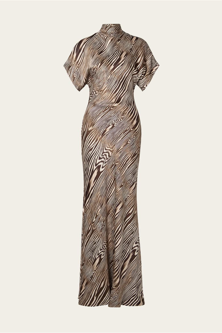 Alivia Short Sleeve Satin Maxi Dress, Alternate, color, Moire