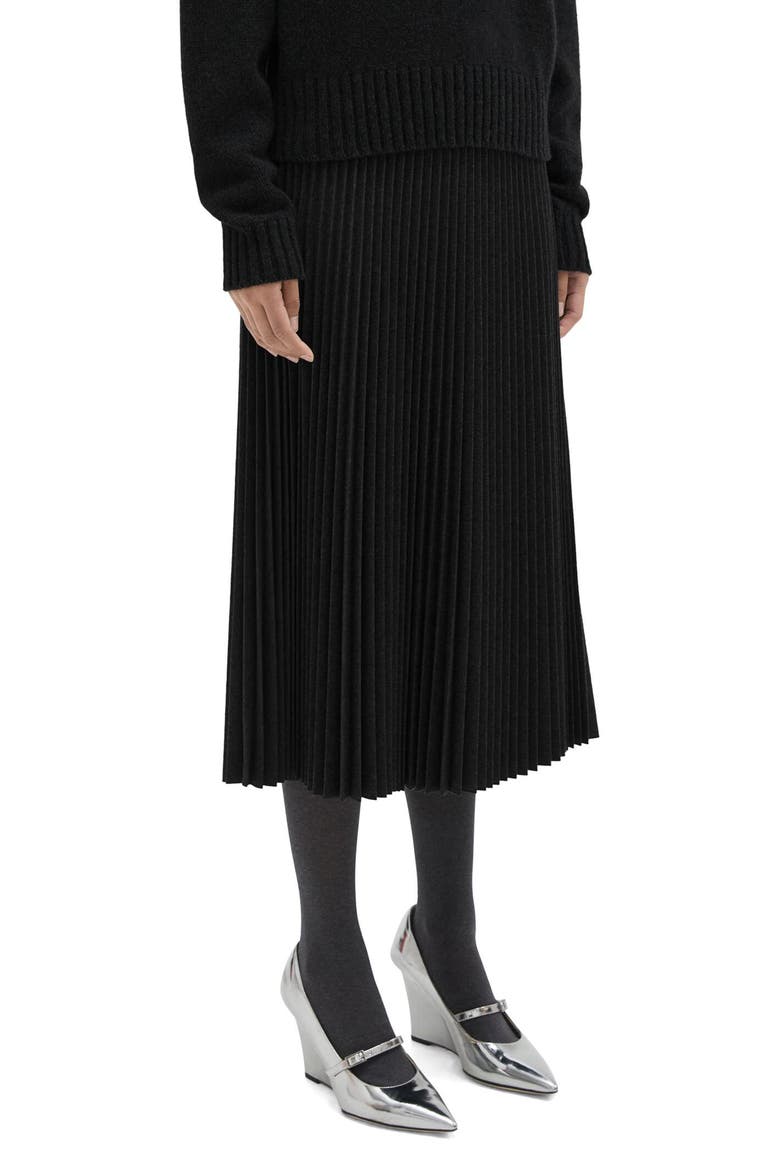 Wool Blend Pleated Midi Skirt, Alternate, color, BLACK