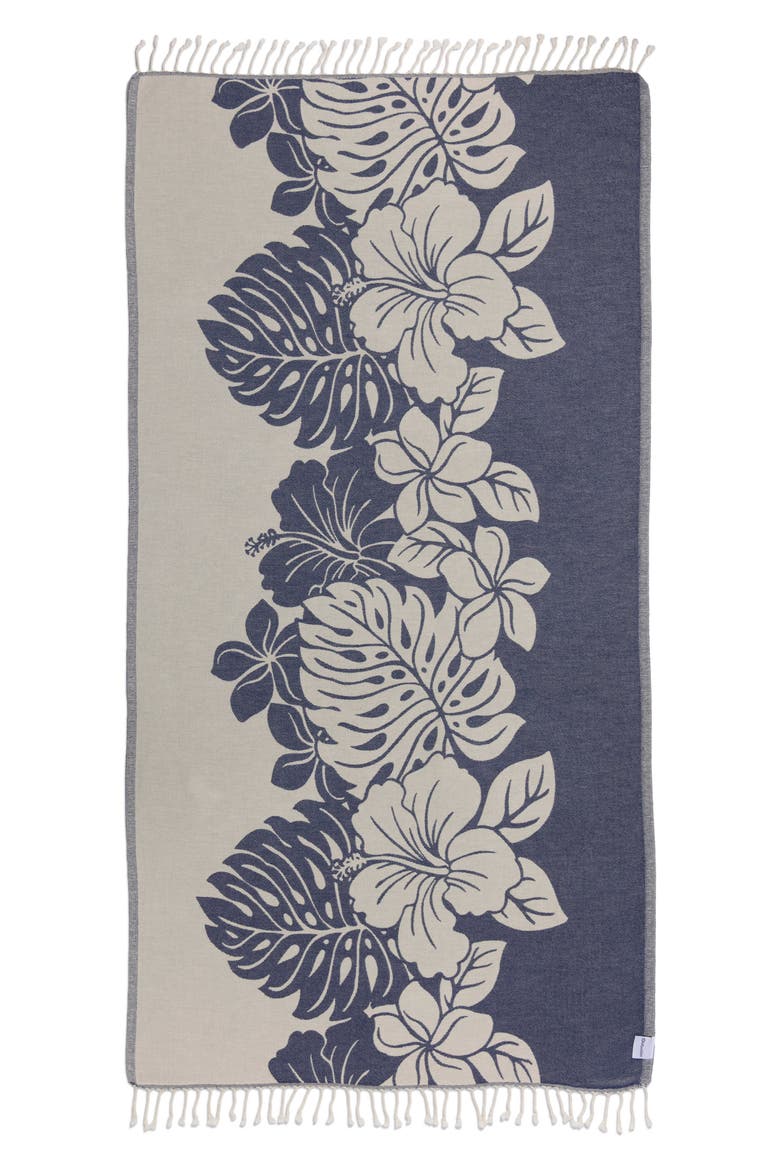 Hibiscus Flower Sand Resistant Organic Turkish Towel, Alternate, color, Navy