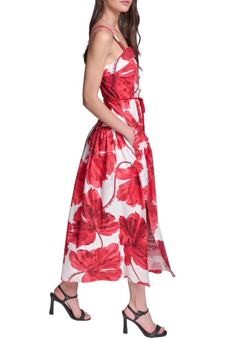 Floral Print Sleeveless Dress, Alternate, color, TOMATO MULTI