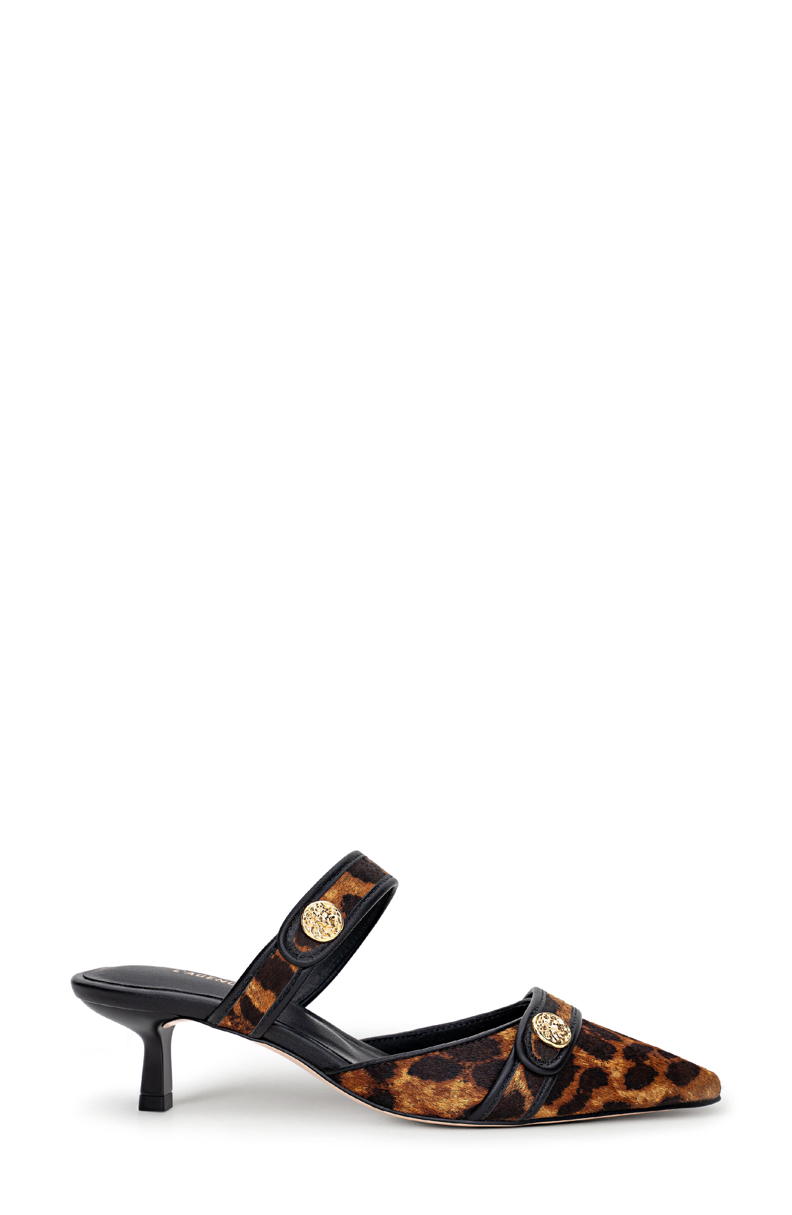 L'AGENCE Gilliane II Mary Jane Pointed Toe Kitten Heel Mule, Alternate, color, Leopard Hair Calf