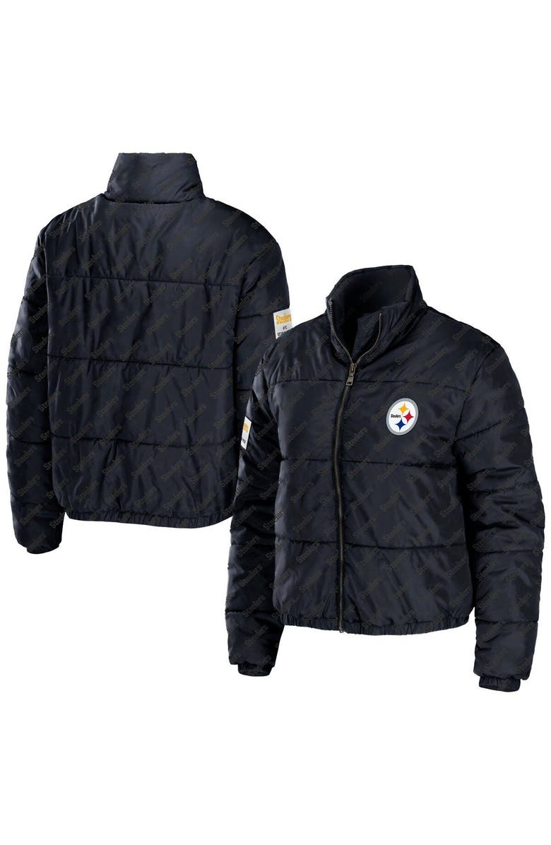 WEAR by Erin Andrews Women's WEAR by Erin Andrews Black Pittsburgh Steelers Puffer Full-Zip Cropped Jacket, Main, color, Black