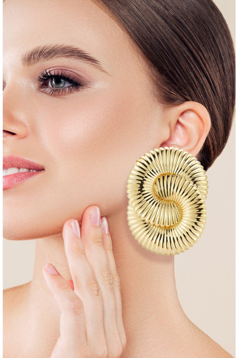 Ribbed Earrings, Alternate, color, GOLD