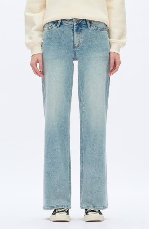 Mid Rise Wide Leg Jeans (Retro Light Blue)