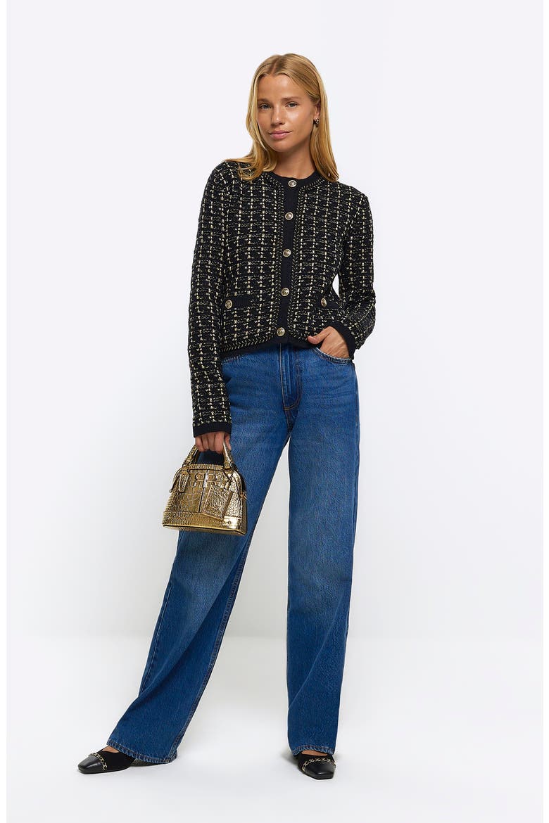 Metallic Tweed Cardigan, Alternate, color, BLACK