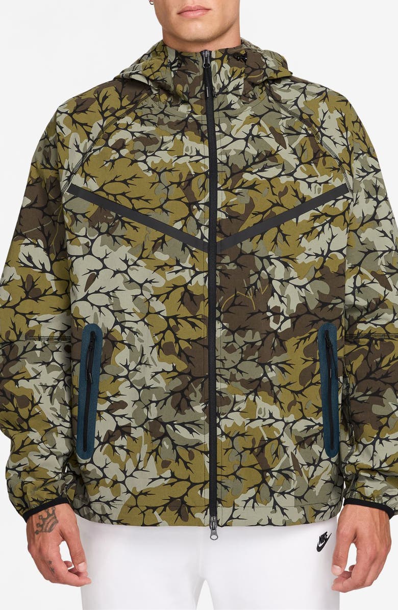 Nike Tech Woven Camo Zip Front Jacket, Main, color, Olive Flak/ Black