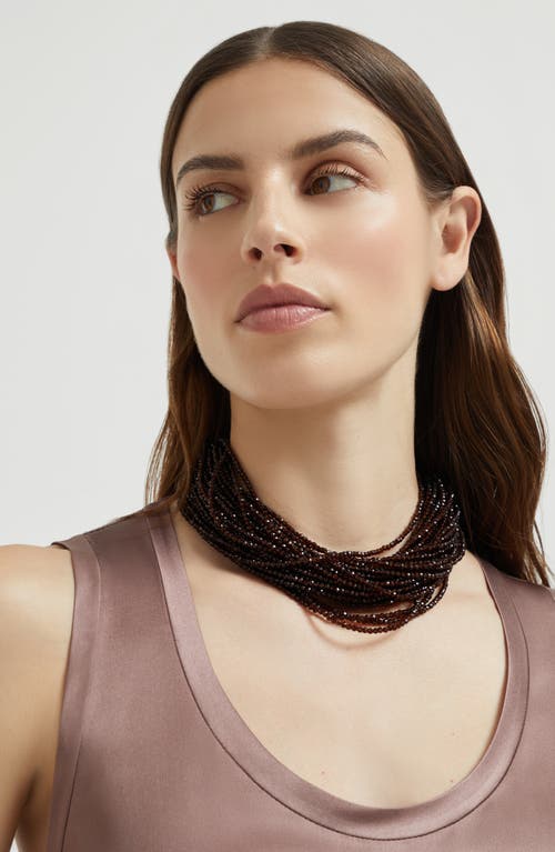 Brunello Cucinelli Multi-strand Beaded Silver And Glass Necklace In Brown