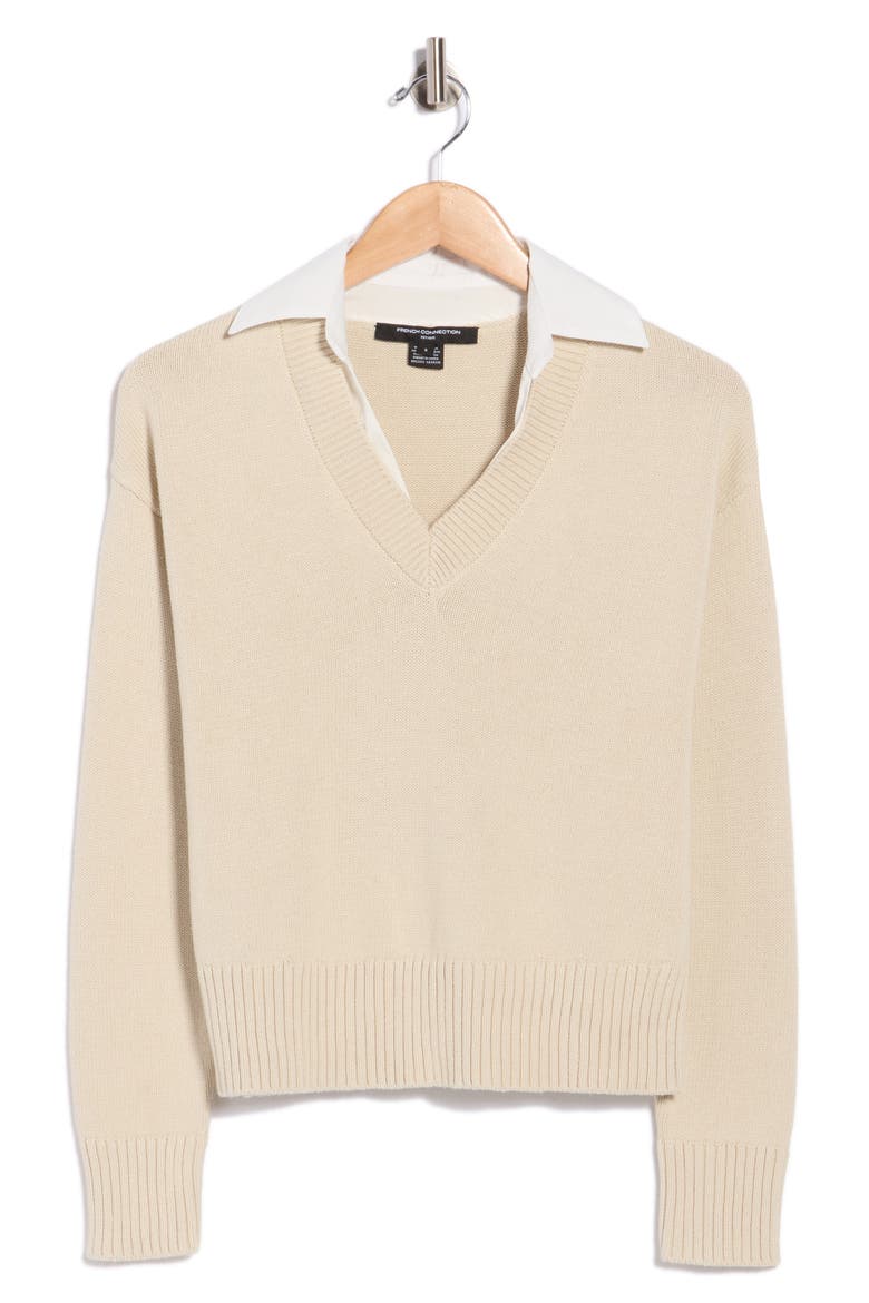 Isabella Contrast Collar Sweater, Alternate, color, OATMEAL/ LINEN WHITE