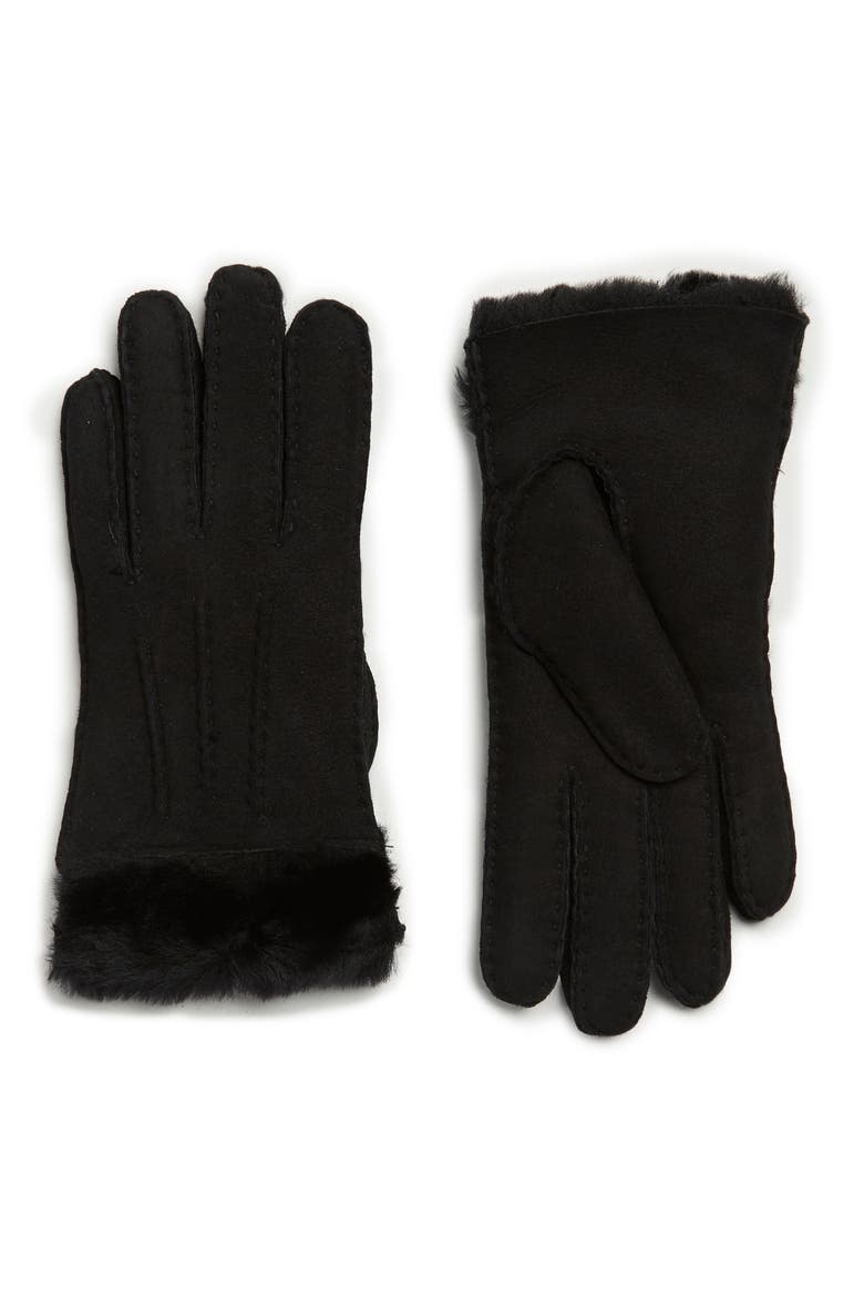 UGG Classic Tasman Genuine Shearling Gloves, Main, color, BLACK