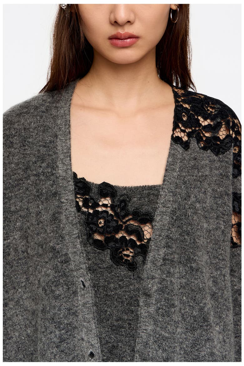 Long Lace Cardigan, Alternate, color, DARK GREY