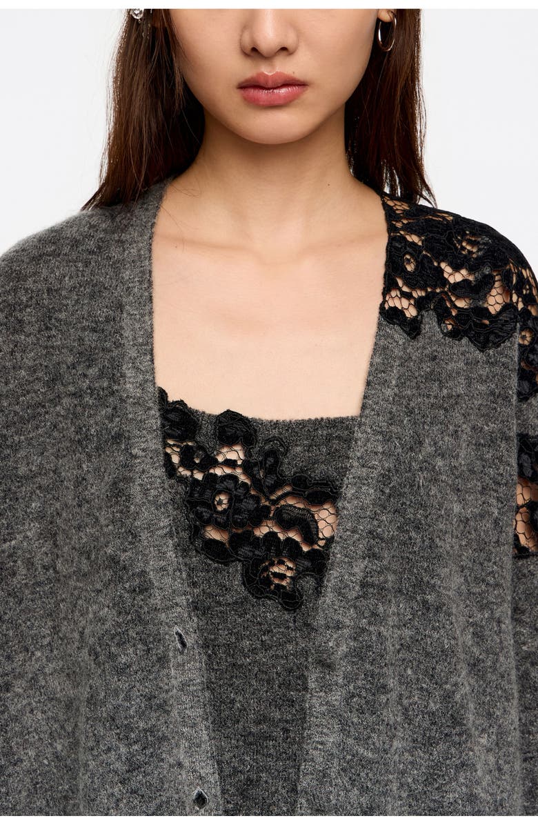 Bimba y Lola Long Lace Cardigan, Alternate, color, Dark Grey