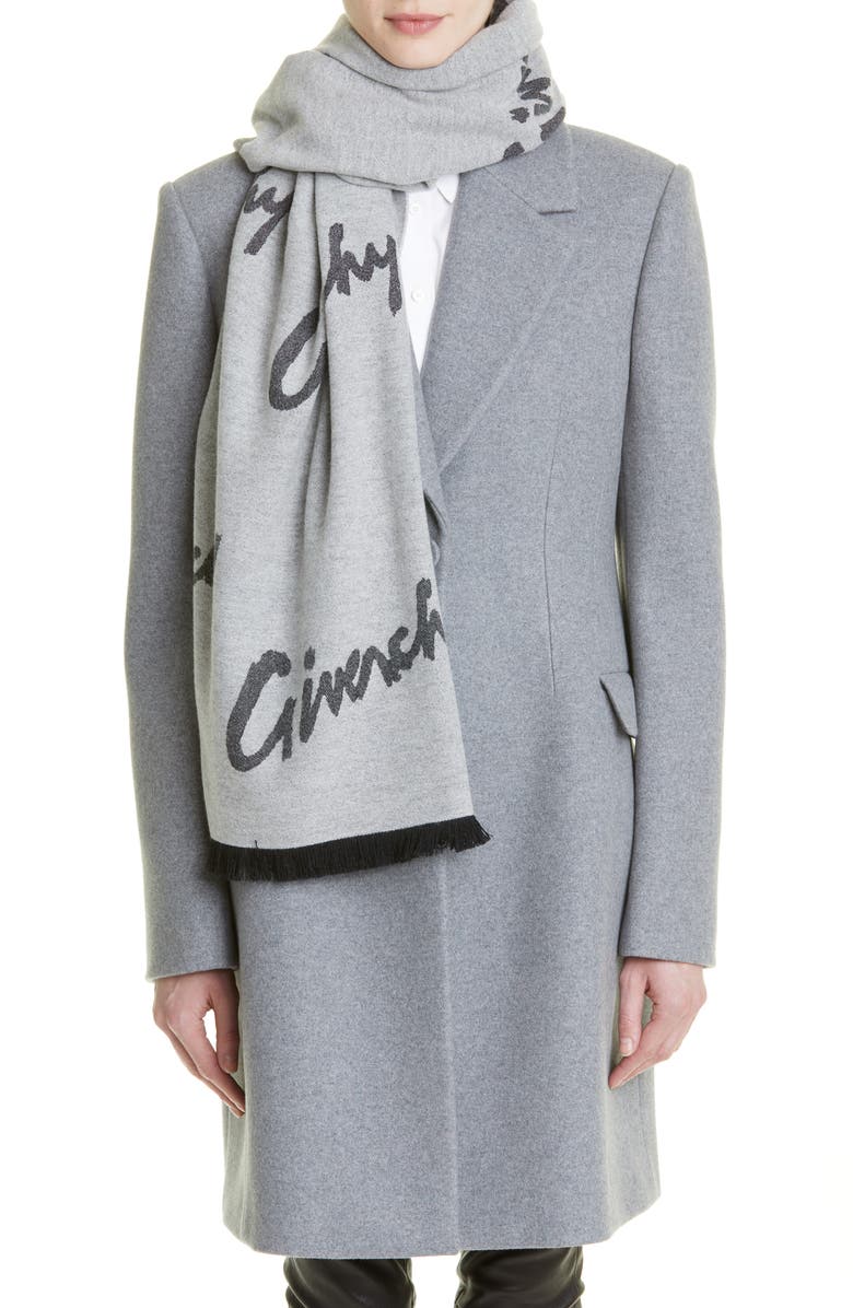 Givenchy Logo Jacquard Wool & Cashmere Scarf, Alternate, color,