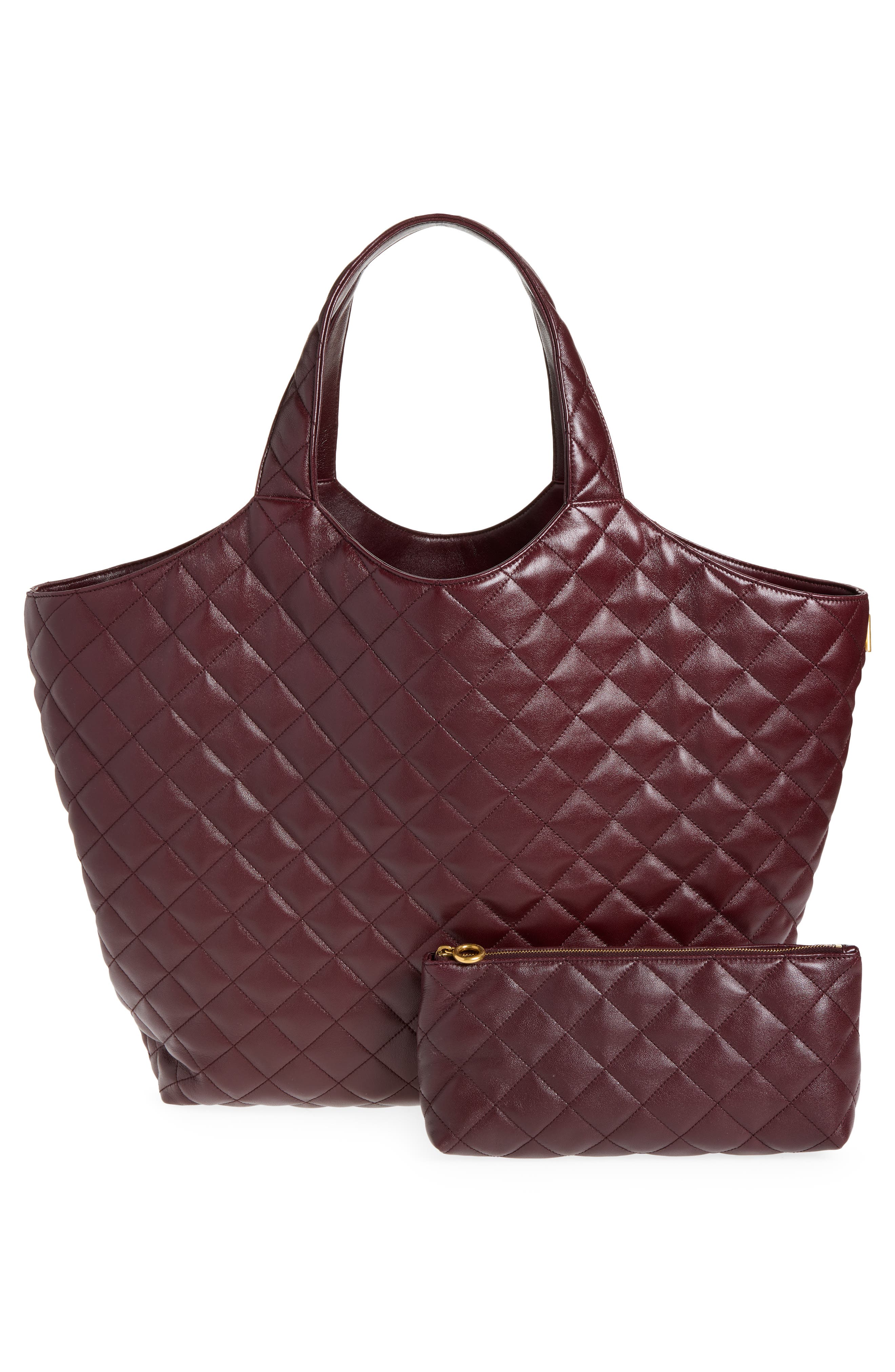 Maxi Quilted Leather Shopper, Alternate, color, ROUGE CABERNET