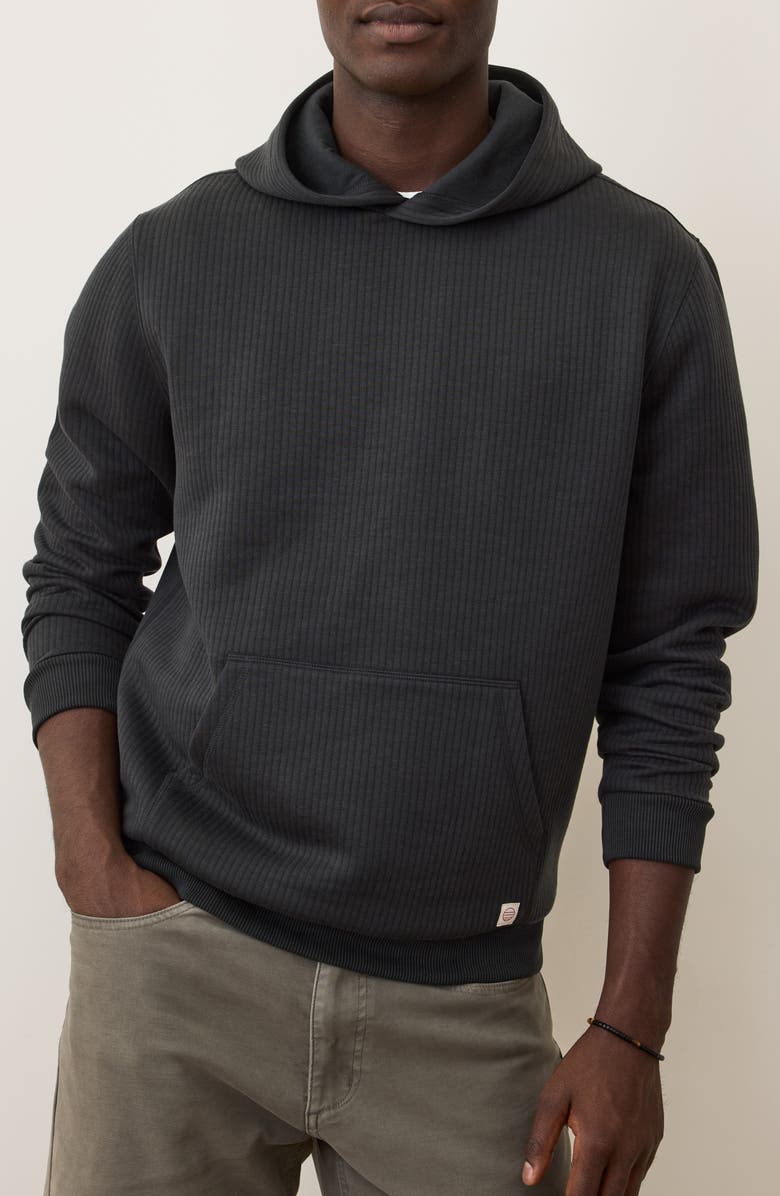 Marine Layer Corbet Vertical Quilted Pullover Hoodie, Main, color, Jet Black