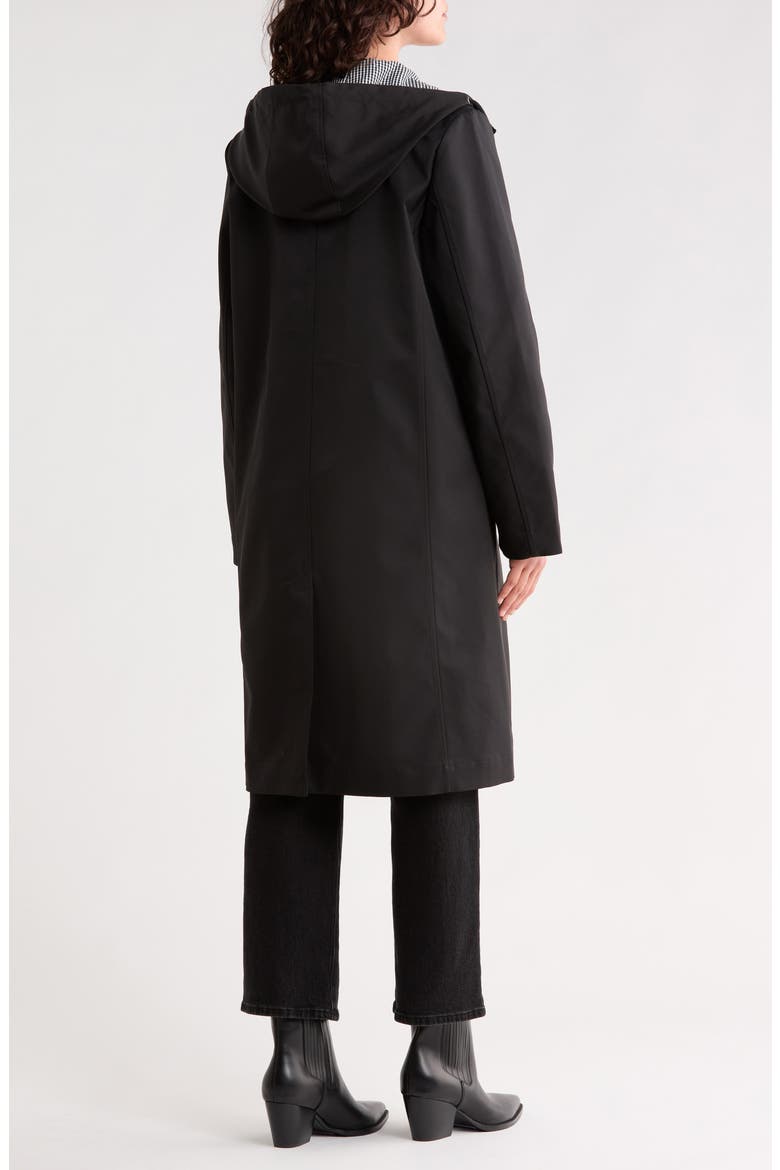 Bonded Hooded Raincoat, Alternate, color, BLACK/ PLAID