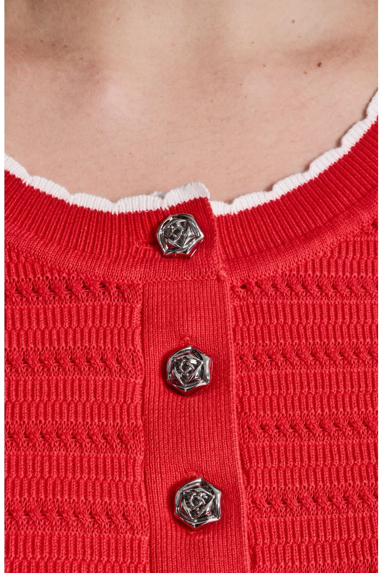 Short Sleeve Cotton Blend Sweater, Alternate, color, APPLE RED/ SOFT WHITE