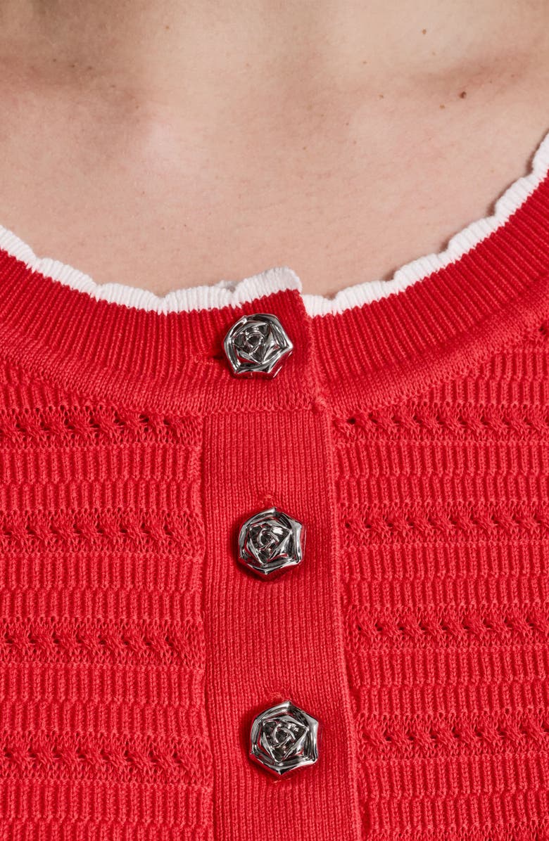 KARL LAGERFELD PARIS Short Sleeve Cotton Blend Sweater, Alternate, color, Apple Red/ Soft White