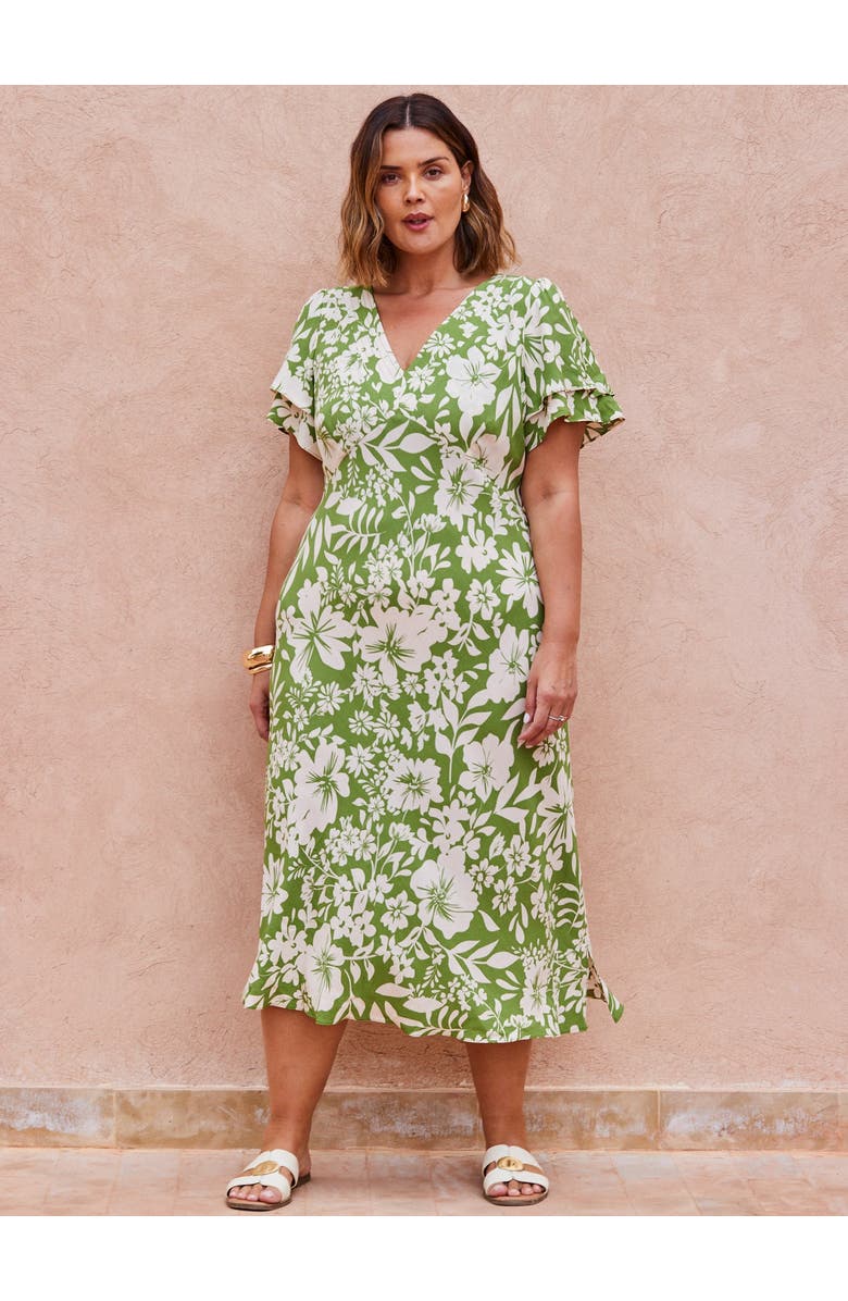 Live Unlimited Floral Flutter Sleeve Dress, Alternate, color, Green