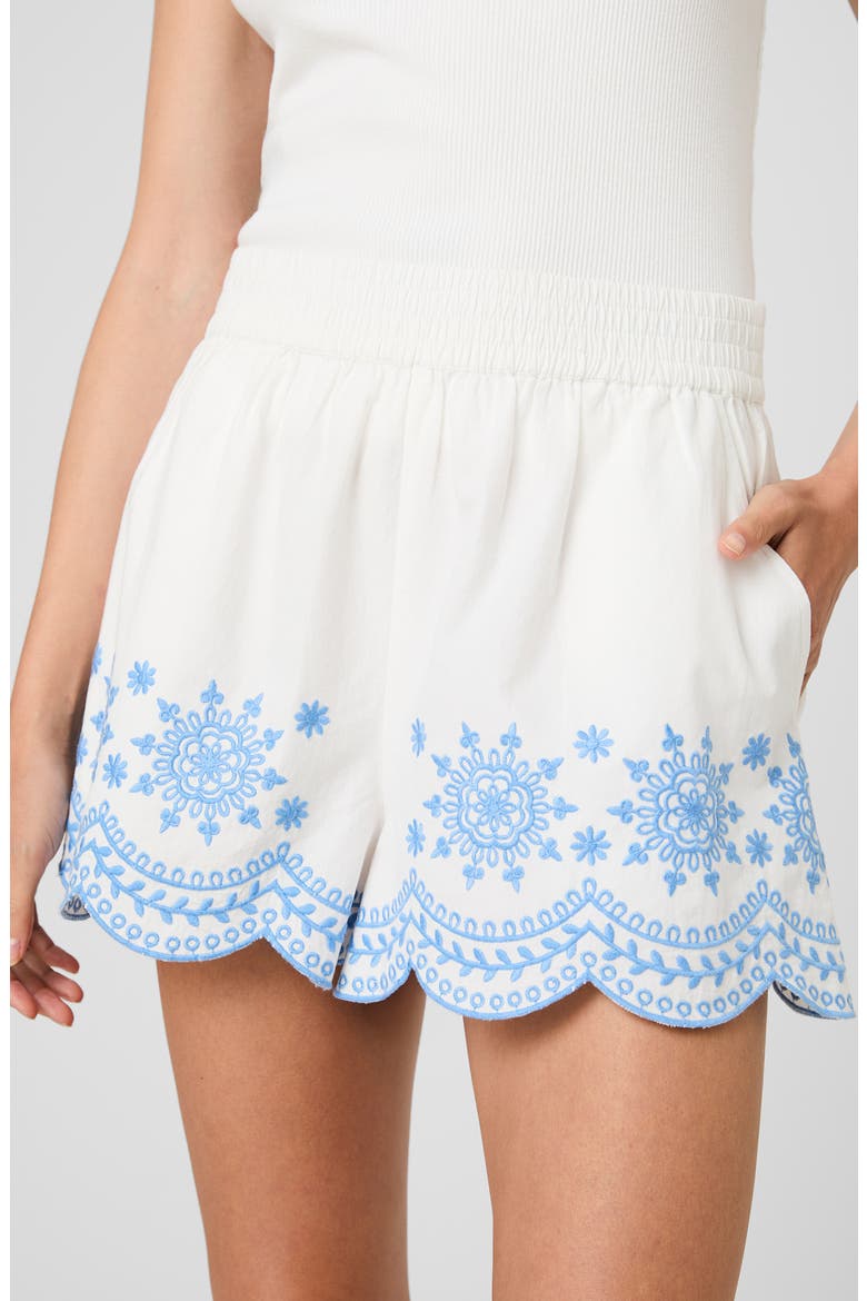 Alissa Embroidered Cotton Shorts, Alternate, color, WHITE/ POOLSIDE BLUE