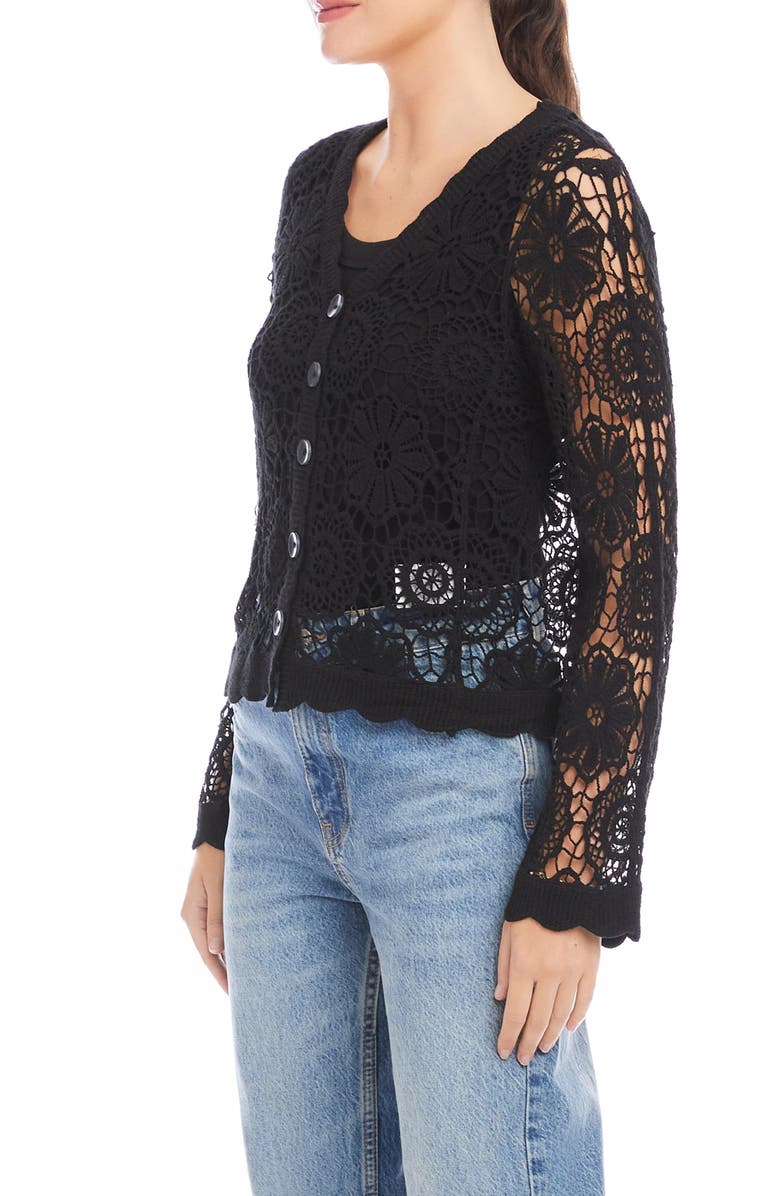 FIFTEEN TWENTY Nelly Crochet Cardigan, Alternate, color, Black