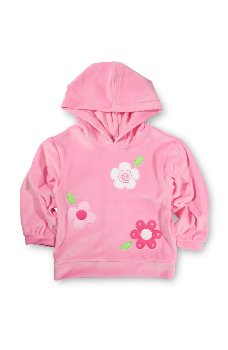 Florence Eiseman Velour Hoodie With Flowers, Main, color, Pink