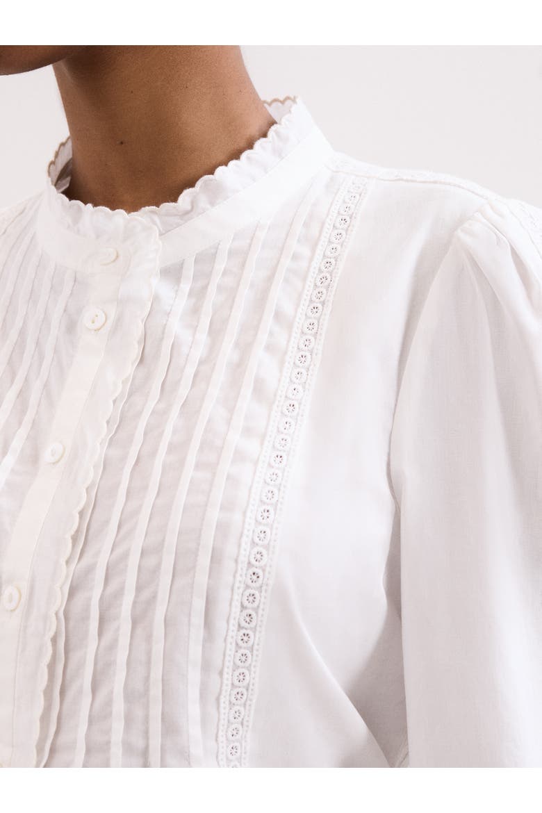 Laurie Pleated Embroidered Cotton Blouse, Alternate, color, Ivory