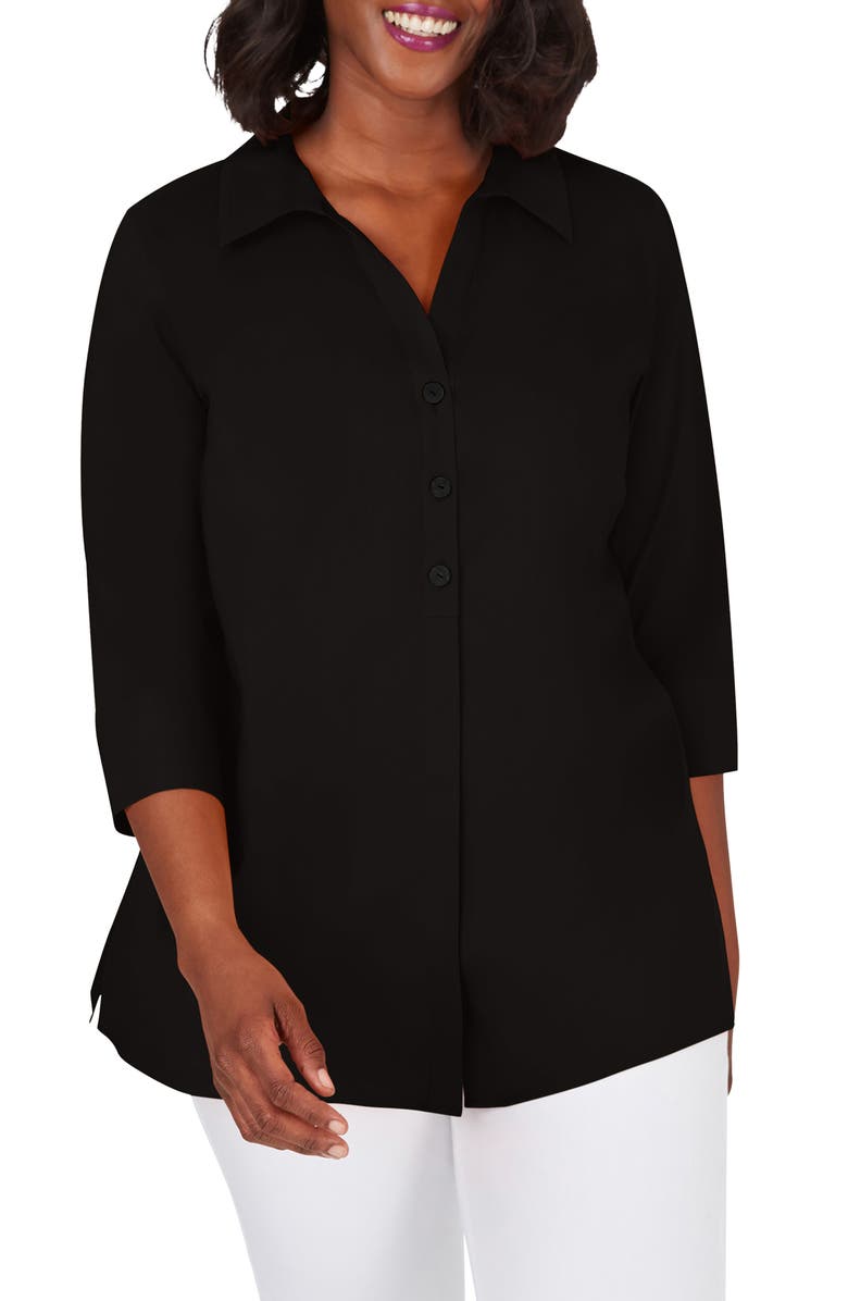Foxcroft Pamela Non-Iron Stretch Tunic Blouse, Main, color, Black