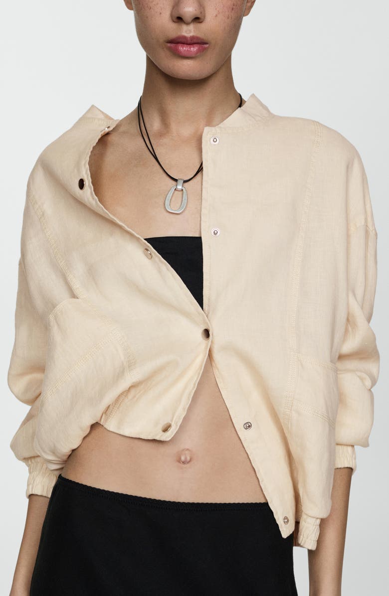 MANGO Snap Front Linen Bomber Jacket, Alternate, color, 