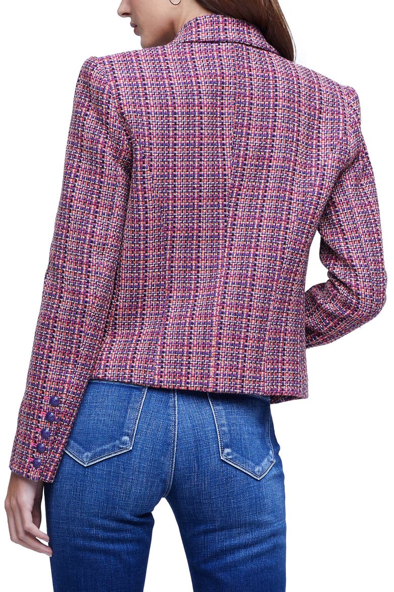 Brooke Double Breasted Tweed Crop Blazer, Alternate, color, PURPLE PINK MULTI