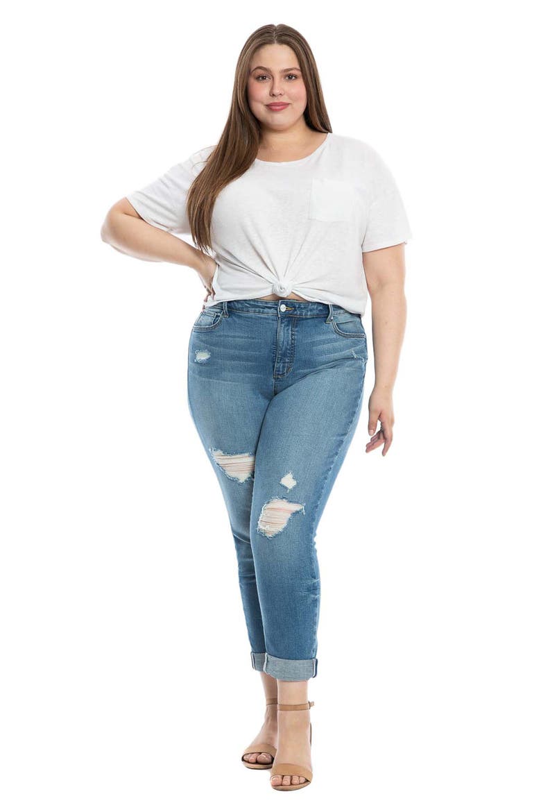 Distressed High Waist Boyfriend Jeans, Alternate, color, MYLA