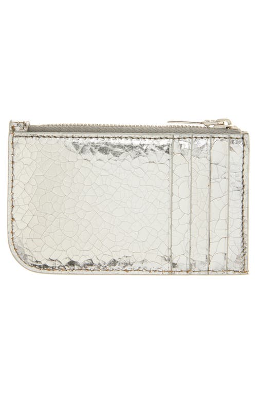 Alexander Mcqueen Sling Crackled Metallic Leather Card Case In Silver/beige/silver