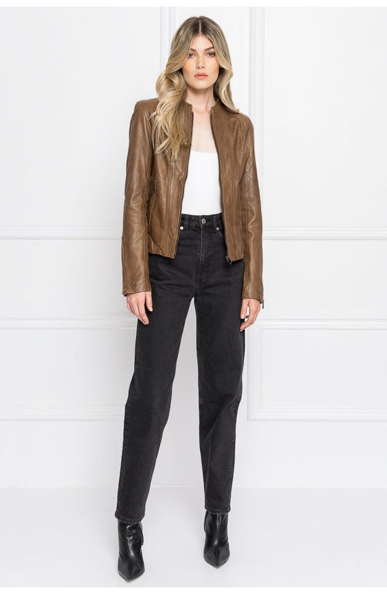 LAMARQUE ARLETTE | Leather Biker Jacket, Alternate, color, Rawhide
