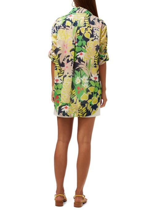 Trina Turk Button Up Swing Top In Floral Green Multi