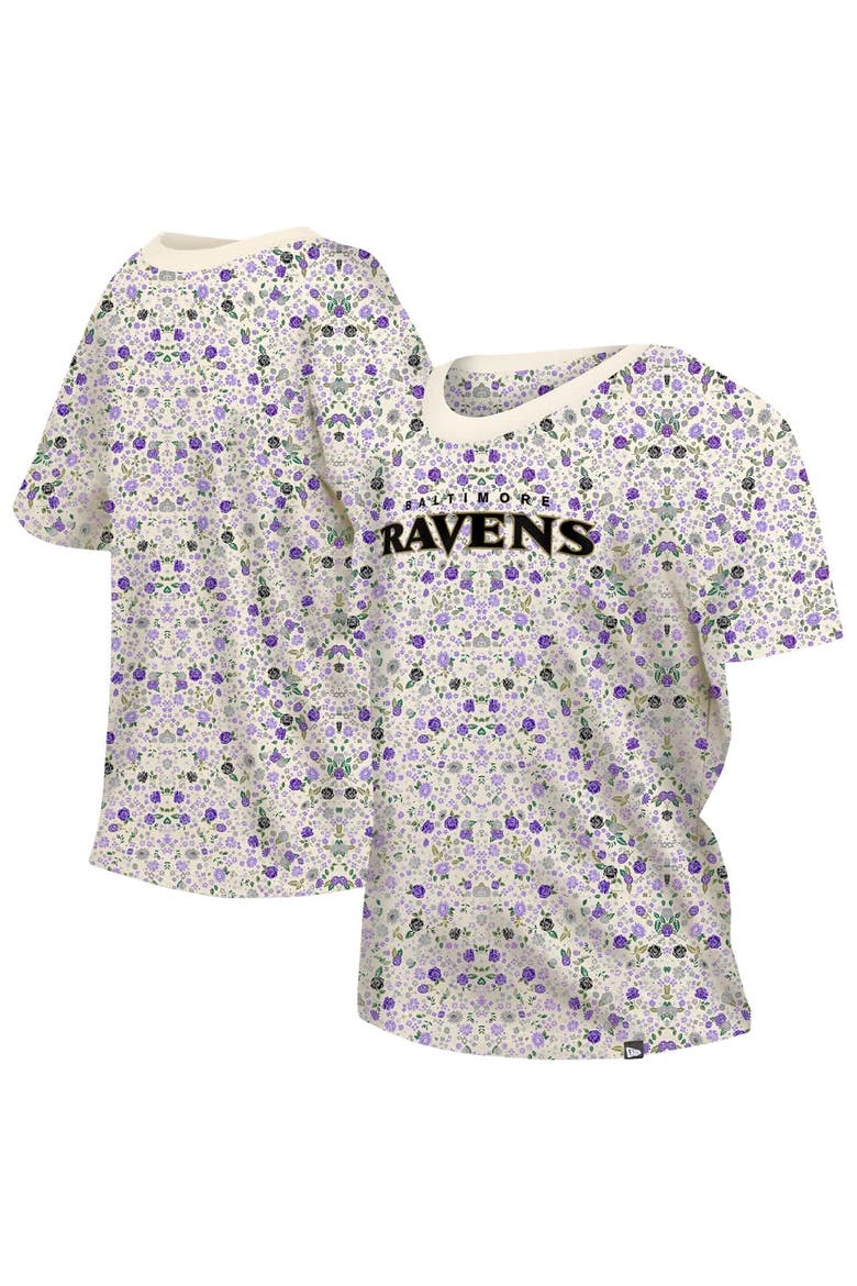 Women's New Era Cream Baltimore Ravens Glam Game Floral T-Shirt, Alternate, color, Cream