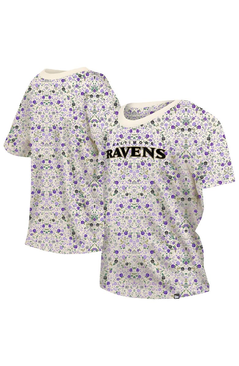New Era Women's New Era Cream Baltimore Ravens Glam Game Floral T-Shirt, Alternate, color, Cream