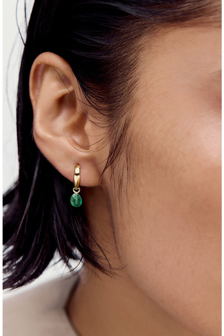 Nura Stone Huggie Hoop Earrings, Alternate, color, 18CT GOLD VERMEIL / GREEN ONYX