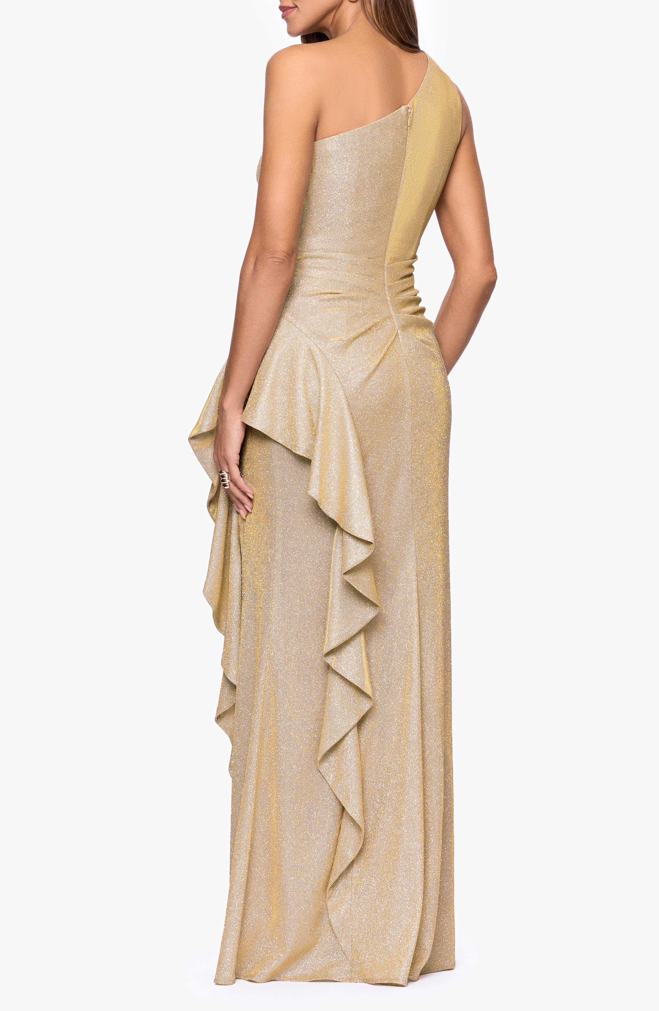 Glitter Galaxy Ruffle One-Shoulder Gown - image 4