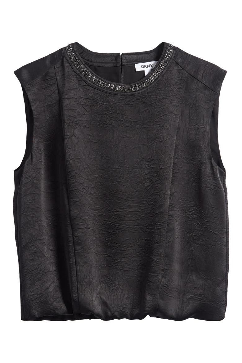 Chain Sleeveless Crinkle Satin Top, Alternate, color, BLACK