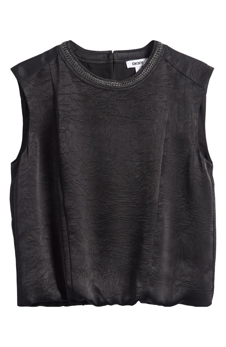 DKNY Chain Sleeveless Crinkle Satin Top, Alternate, color, Black