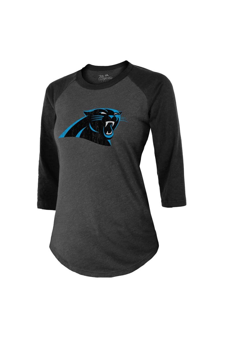Women's Majestic Threads Bryce Young Black Carolina Panthers Player Name & Number Tri-Blend 3/4-Sleeve Fitted T-Shirt, Alternate, color, Black