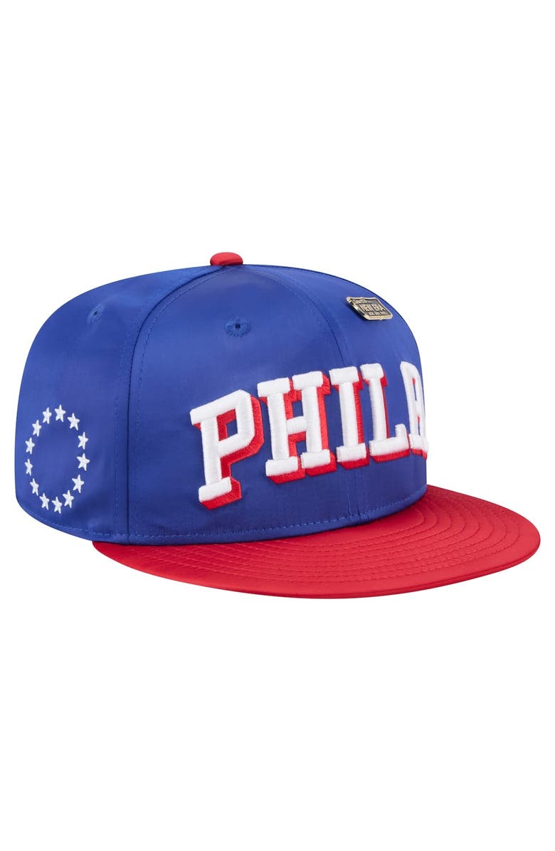 New Era Men's New Era  Royal/Red Philadelphia 76ers Throwback Satin Vintage Pin Two-Tone 59FIFTY Fitted Hat, Main, color, Royal