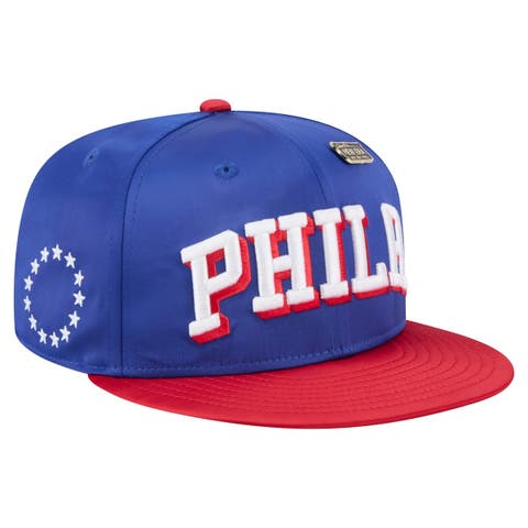 Men's New Era  Royal/Red Philadelphia 76ers Throwback Satin Vintage Pin Two-Tone 59FIFTY Fitted Hat