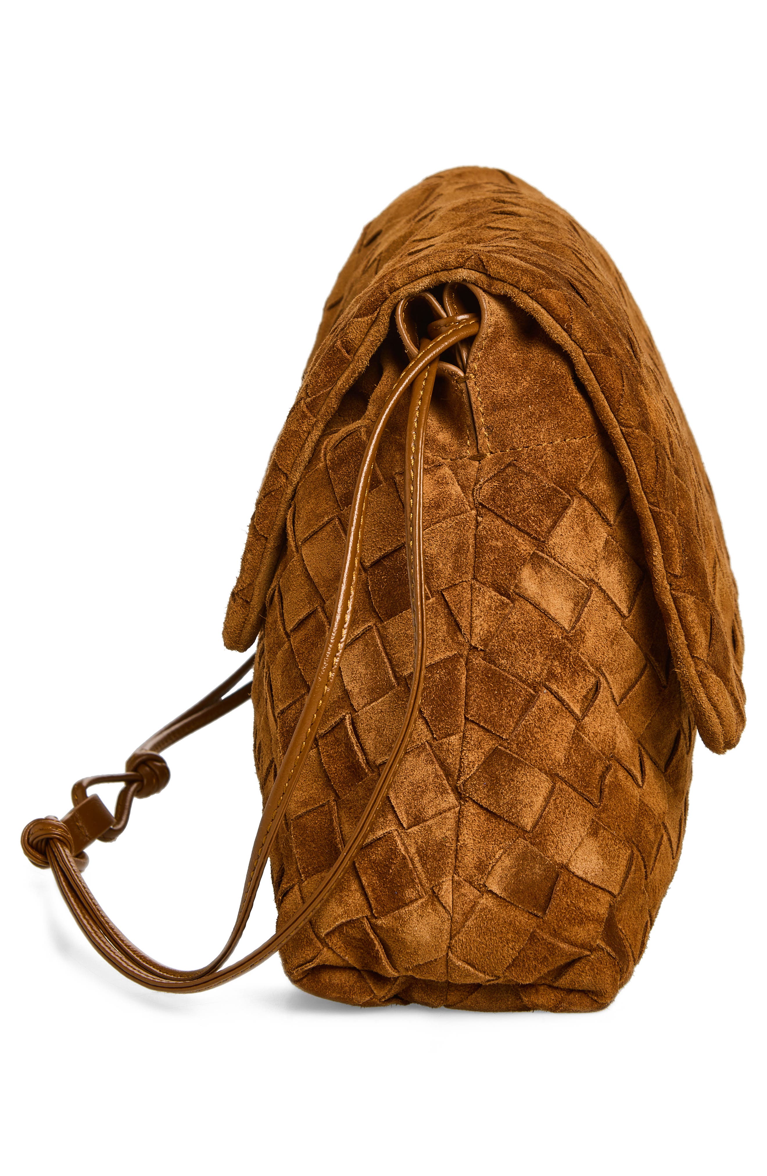 Bottega Veneta Giorno Intrecciato Suede Shoulder Bag, Alternate, color, 2588 Amber-Gold