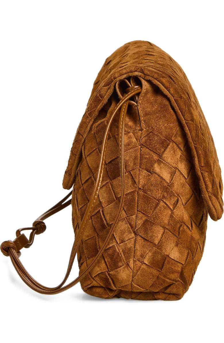 Bottega Veneta Giorno Intrecciato Suede Shoulder Bag, Alternate, color, 2588 Amber-Gold
