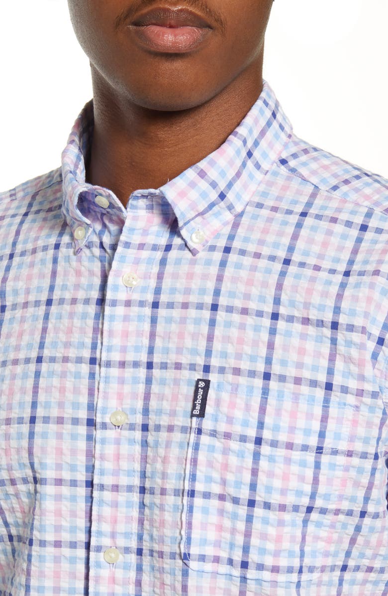 Barbour Tailored Fit Check Short Sleeve Button-Down Seersucker Shirt, Alternate, color, 