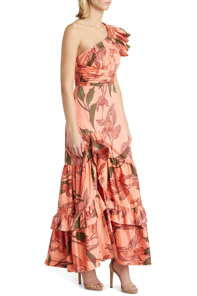 Pria Floral One-Shoulder Stretch Cotton Cocktail Dress, Alternate, color, PEACH DELICATE OUTLINE FLORAL