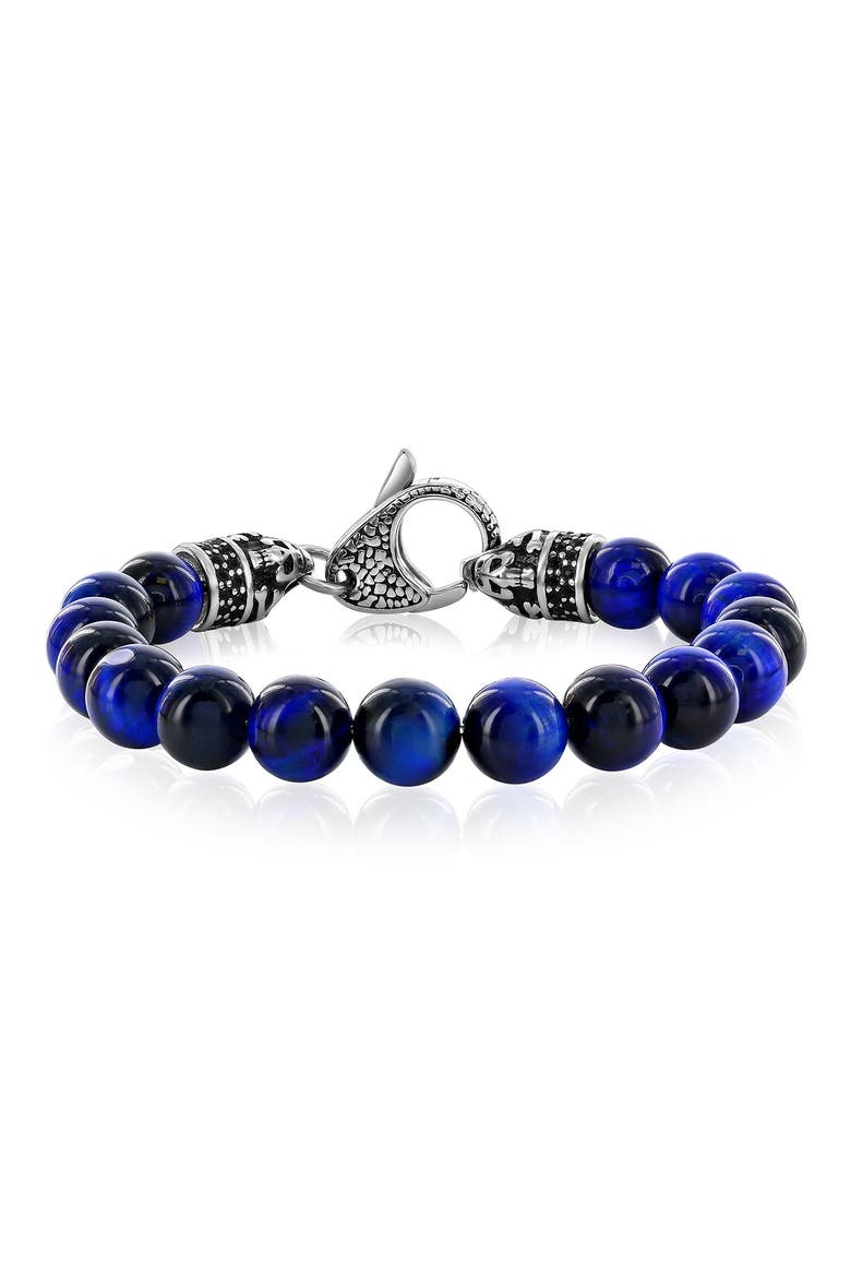 Men's Stainless Steel Blue Tiger's Eye Beaded Bracelet, Main, color, BLUE TIGER EYE